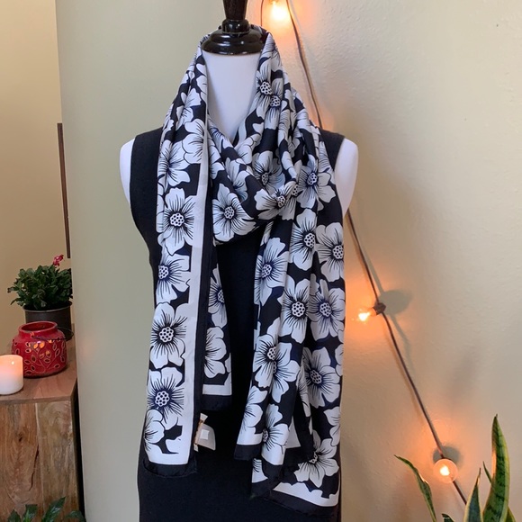 kate spade Accessories - Kate spade silk black and white floral scarf